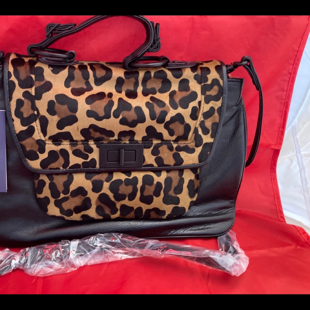 New Rebecca Minhoff Black and Animal Satchel
